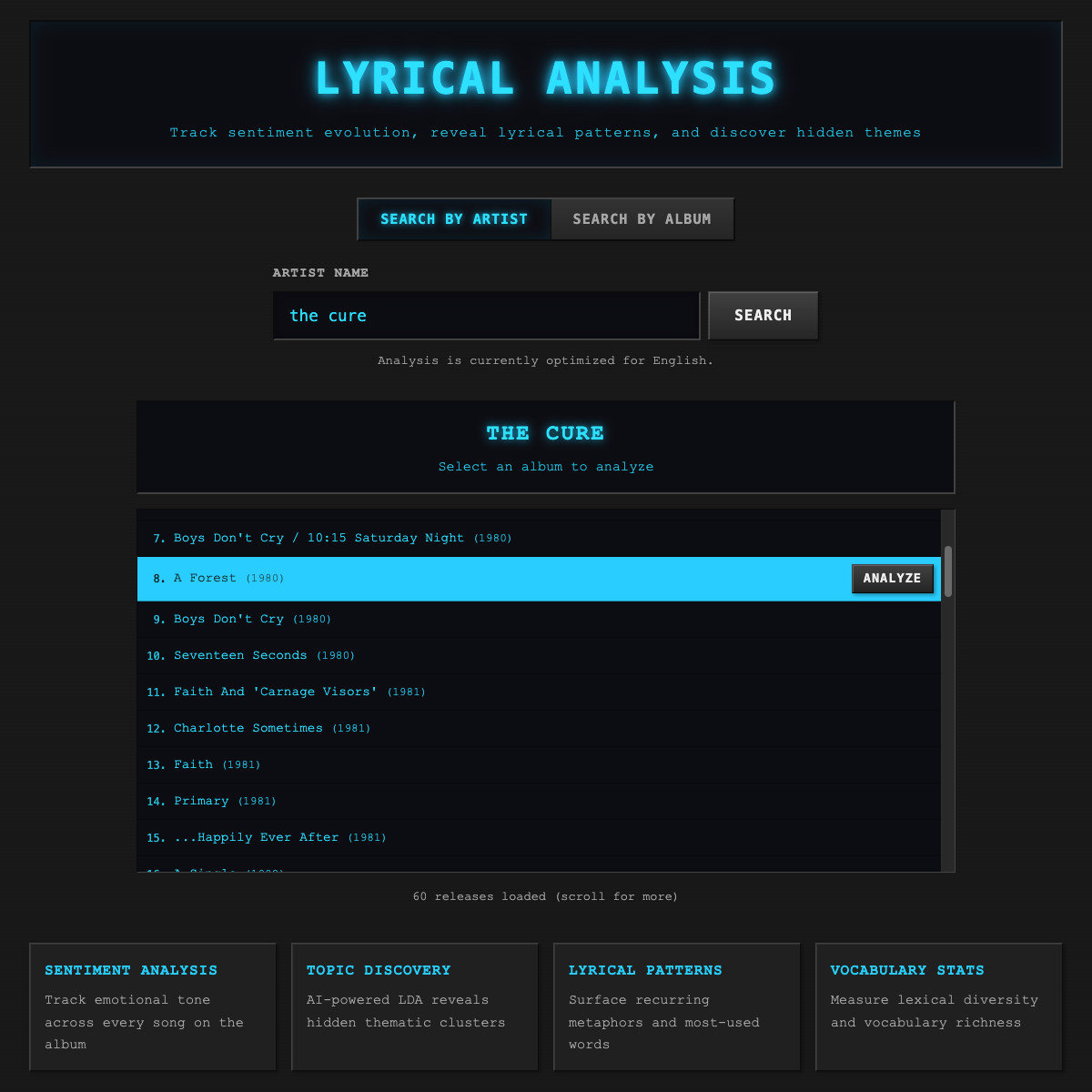 Search page with artist input field